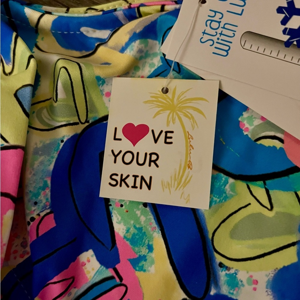 Lulu B Sleeveless Ruffle Cooling UPF 50 Top Colorful Hearts Print Small NWT new - Picture 12 of 12